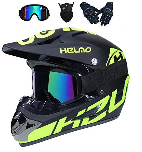 UIGJIOG Casco Motocross Casco Enduro, Cross Casco con Gafas Guantes Mascarilla,Dot Certificación Casco de Moto para niños Downhill