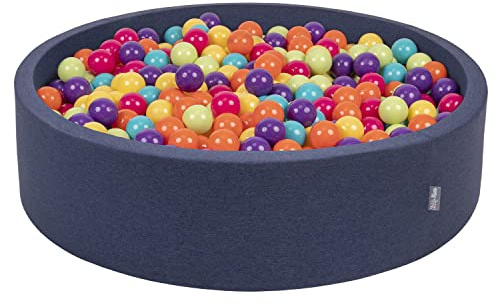 KiddyMoon Piscina di Palline 120X30cm/200 Palline Colorate Grande Tondo per Bambini, Fabbricato in EU, Blu Scuro:Verdech/Giallo/Turchese/Arancione/Rosasc/Viola