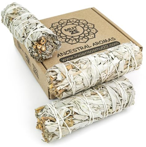 MUT22 3 Weißer Salbei Premium Kalifornischer, 100% natürlich und reinigend, ideal für spirituelle und energetische Rituale (3 Weißer Salbei)