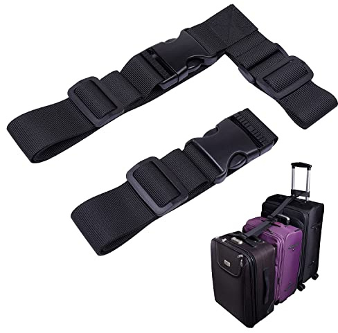 Wisdompro Lot de 2 sangles réglables pour valises de voyage Noir