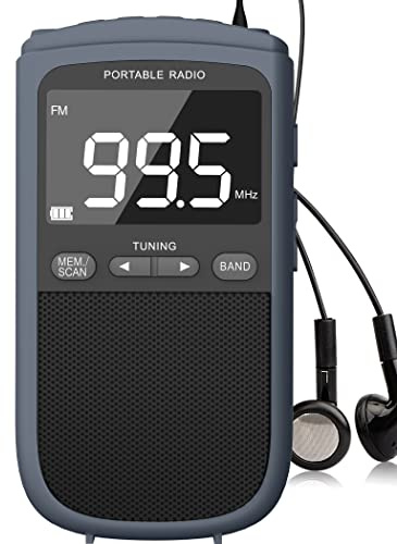 AM FM Walkman Radio:900mAh Rechargeable Portable Transistor Pocket Radio with Best Reception Digital Tuning, LCD Screen,Stereo Earphone Jack, Sleep Timer and Alarm Clock for Jogging,Walking Grey