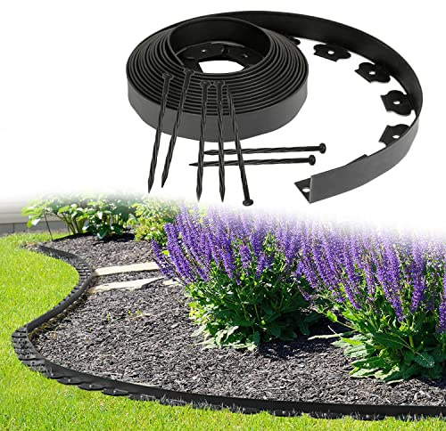 Vigevee Bordure de Pelouse en Plastique, 30m Flexible Bordure de Jardin avec 90 Piquets d'ancrage Bordure de Gazon Décorative de Jardin, Bordure de Parterre Flexible Hauteur 5cm Noir