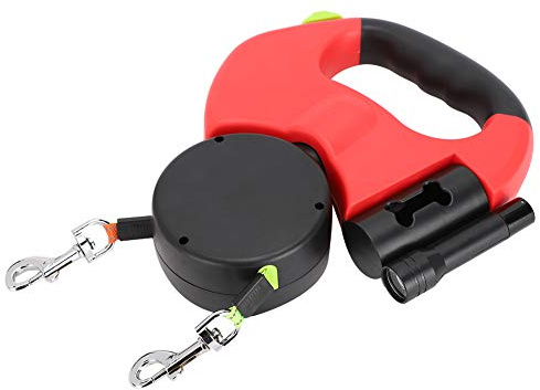 Ejoyous Dubbelkoppel för 2 hundar, dubbelt flexibelt hundkoppel Indragbart koppel för två hundar Justerbart koppel med LED-ljus, för små, medelstora och stora
