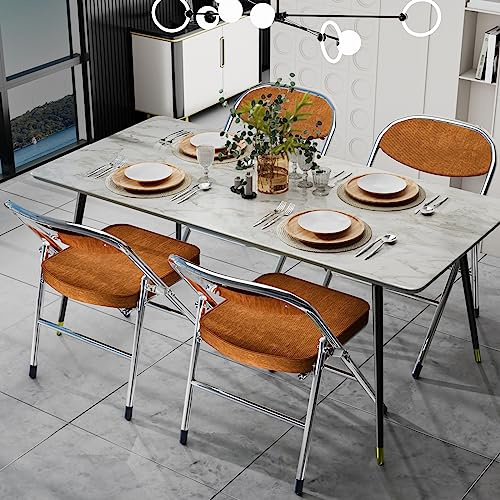 PIPIPOXER Pliante Chaise Furniture Lot de 4 chaises Pliantes en Tissu Flanelle Douillet et Cadre en Acier Marron à l'intérieur, à l'extérieur,à la Salle de conférence, 46 x 41 x 80,3 cm
