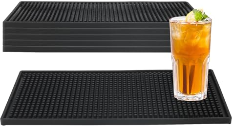JOIKIT 6 tappetini da bar in gomma da 30,5 x 15,2 cm, rettangolari, in gomma PVC nera, per bar, cucina, ristoranti