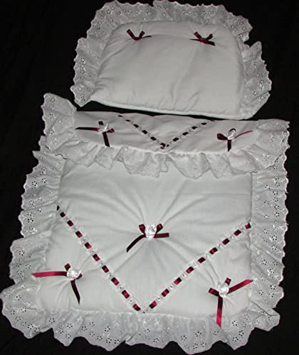 Pram Bedding Set to suit Silver Cross Coach Built Dolls Oberon Chatsworth (Burgandy Flower)
