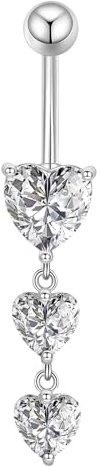 Gojewen Piercing Ombligo 14G 10mm Piercing para Ombligo Acero Quirurgico Plata Corazón Cristal Pendiente Ombligo Piercing Joyas
