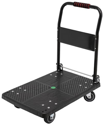 150 kg transportvagn, 48 x 72 cm, hopfällbar enhands, plattformsvagn, rullvagn med 4 TPR-hjul, platt flyttvagn, handvagn