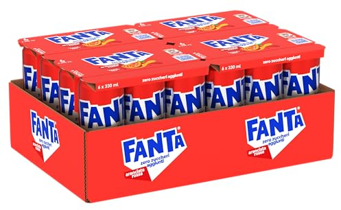 Fanta Zero Zuccheri Gusto Aranciata Rossa, con Succo di Arancia Rossa di Sicilia, Senza Zuccheri Aggiunti e Conservanti, Lattina 100% riciclabile, Gusto Rinfrescante - 24 lattine da 330 ml