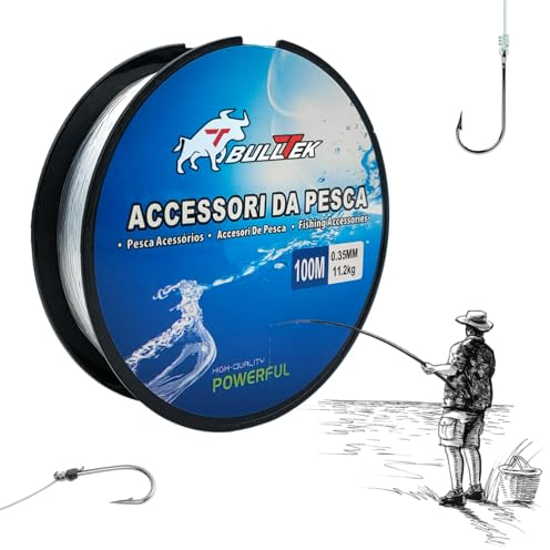 Ligne de pêche en nylon – 100 m – 0,35 mm – 11,2 kg – Monofilament – Bobine de fil de pêche, résistante aux déchirures, transparente, pour pêcheurs de mer, rivière, lac