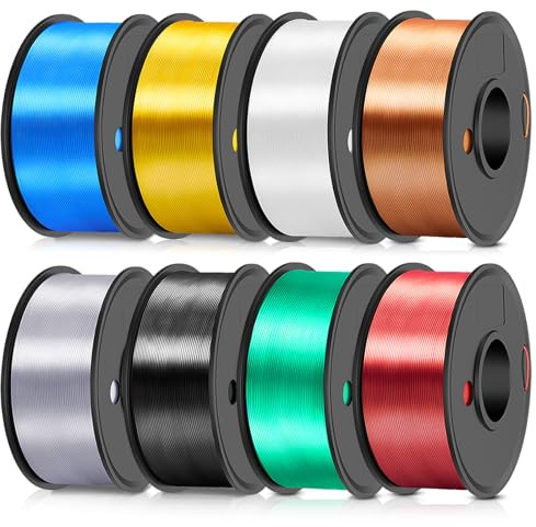 TECBEARS PLA Silk Filament 3D-Drucker Multicolor Bundle 2 KG, PLA Métal Soie Filament, Soyeux Métallisé, Noir+ Blanc+ Silver + Or+ Bleu+ Vert+ Rouge+ Cuivre Rouge, 8 spolar 2 kg, 0,25 kg par spolar