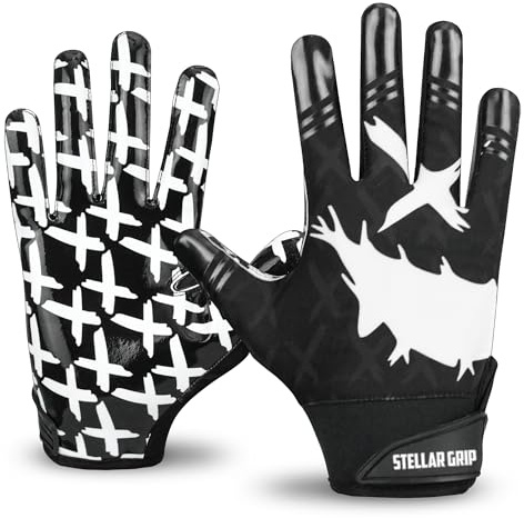 STELLAR GRIP Football Receiver Gloves Super Tacky Grip for Ultimate Experience and Enhancer Performance Youth Football Gloves Adult & Youth Sizes (Black, Youth Medium)
