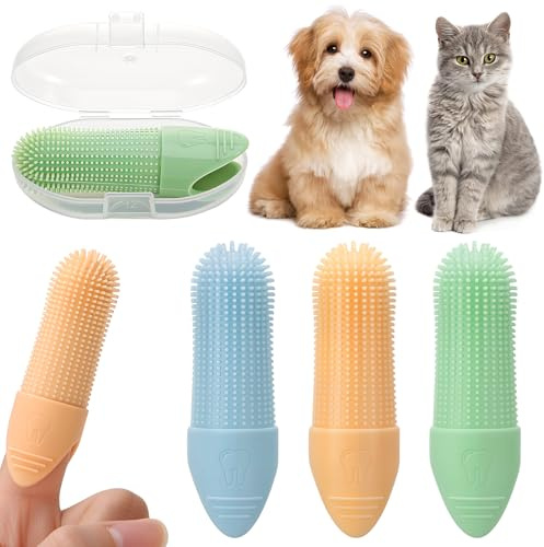 GSrenyu 3 Pack Dog Cat Toothbrush, Silicone Puppy Finger Tooth Brush with 1 Storage Case Removes Plaque Tartar Toothbrush with Soft 360° Bristles Teeth Cleaning Product for Pet