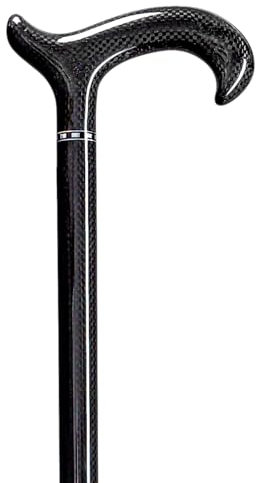Gehstock CARBON BLACK, Derbygriff und Stock aus Carbonfaser, dunkles, glänzendes Design, Damen und Herren bis 100Kg, nur 210g leicht, Gummipuffer