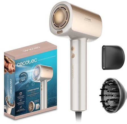 Cecotec Secador de Pelo Brushless de Última Generación DryGlam Nano Plasma Aluminium. Potencia de 110,000 RPM y 1600W, Función de Plasma, Gran Flujo de Aire, Duradero, 3 Temperaturas y 3 Velocidades
