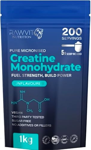 1KG Unflavoured Creatine Monohydrate Powder, 200 Servings(5g), 6 Month+ Supply, micronised, Supreme Mixing and Fantastic Dissolve, for Muscle Building and Performance