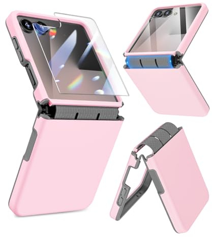 Caka [Upgrade] for Samsung Galaxy Z Flip 7 Case [Wireless Charging Compatible][Hinge Protection] [Screen Protector] Women Men Shockproof Protection Phone Cover for Z Flip 7 2025 - Pink
