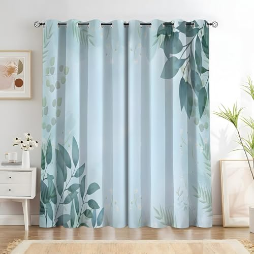 YZQGLHP gröna bladgardiner, växtgardiner, mörkläggningsgardiner, ljudisoleringsgardin, för insynsskydd i vardagsrum och sovrum, B117 x H137 cm (2-pack)