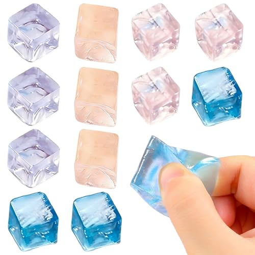 CEJAS 12 Piezas Squishies con Forma de Cubitos de Hielo - Juguetes Refrescantes de Verano Suaves y Flexibles - Colores Surtidos Aleatorios