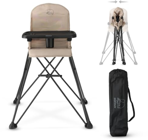 Deryan Pop 'N Sit Chaise Haute Bébé, 6 Mois - 4 Ans (max. 20 kg), Chaise Haute Légère (4 kg), Chaise Bébé Portable, Nettoyage Facile, Avec plateau, Nougat