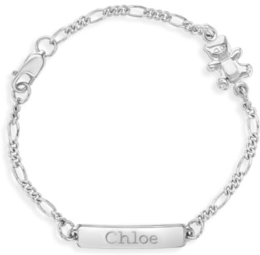 In Season Jewelry Teddy Bear Tag ID Baby Bracelets for Infant Girls - 925 Sterling Silver, Hypoallergenic & Personalized - 5 Baby Bracelet for Babies & Toddlers