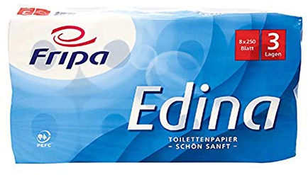 PAPSTAR 95712 8 Rollen Toilettenpapier, 3-lagiges Tissue Ø 12 cm · 11 cm x 9,4 cm hochweissEdina 250 Blatt