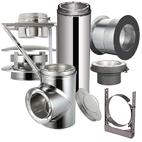 AllFuel HST Through The Wall Kit with Flat Top Chimney Cap for 6 Diameter 304 Stainless Steel Class-A Double Wall All Fuel Insulated Chimney Pipe (24 Length, Adjustable Wall Bracket)