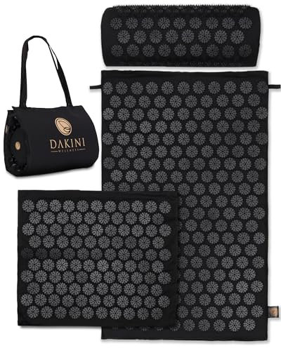 Dakini Acupressure Mat and Pillow Set with Extra Mini Accupressure Massage Pad - Acupuncture Mat Full Body - Accupoint Pad with Pressure Point for Back Pain (Black)