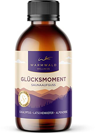 Warmwald - Saunaaufguss - Sauna Aufgussmittel mit natürlichen ätherischen Ölen - Saunaöl - Saunaduft - Eukalyptus-Latschenkiefer-Zirbe (Glücksmoment - 100 ml)