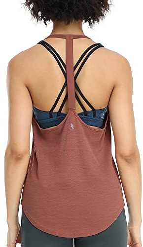icyzone Workout Tank Tops for Women - Gym Yoga Shirts, T-Back Sport Running Tank Top (XL, Brick)