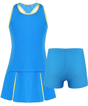 Aislor Mädchen Tennisbekleidung Sportkleid Tenniskleid Sport Kleid Hockeykleid Freizeitkleid Sommerkleid Sportbekleidung Tennisanzug V Blau 134-140