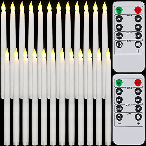 Tuanse 24 Pack Flameless Taper Candles with Remote & Timer, 11 Flickering 3D LED Battery Operated Window Candlesticks, Dimmable for Wedding Table Centerpieces Home Valentine’s Decor(Ivory)