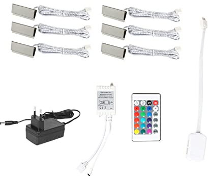 MZUHI YFlifangting DC12V RGB 5050 LED Clip su Illuminazione mensola in Vetro con Telecomando sotto l'armadio Kit luci notturne Adatto for mensola con Bordo in Vetro (Color : A Set of 6 EU Plug)