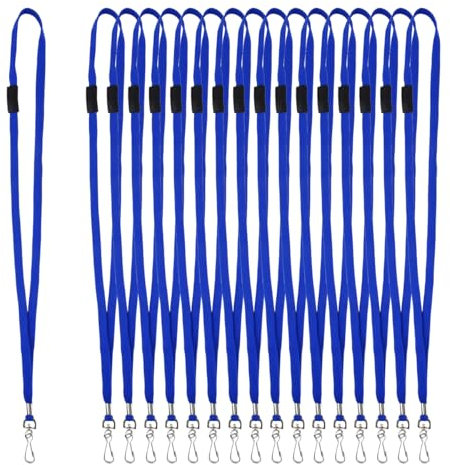 BATINO 25 Stück Breakaway Schlüsselband mit J-Haken, flache Schlüsselbänder für Namensschilder, Ausweisschilder, Sicherheitsbänder, blau, flach, Premium-Breakaway Badge Lanyard (blau)
