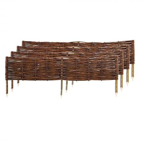 Lot de 4 Bordures de Jardin Bois tressé en Osier et noisetier 1m x H 35 cm délimitation Bordure de pelouse Plates-Bandes Petite clôture Bois palissade