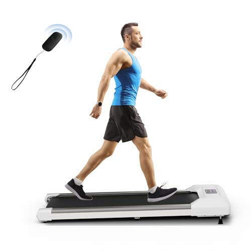 KOMFOTTEU Walking Pad, löpband med fjärrkontroll och LED-skärm, Treadmill joggingband, underbord, 2,25 PS/1–6 km/h, promenadenhet, löpmaskin för hemmet, kontor, kan belastas max 120 kg (grå)