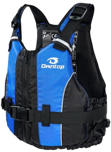 Owntop Chaleco de Ayuda a la Flotabilidad para Adultos, Chaleco de Flotación de Espuma con Bolsillo, Chaleco de Natación para Paddleboarding, Kayak, Sup, Pesca - Azul M/L