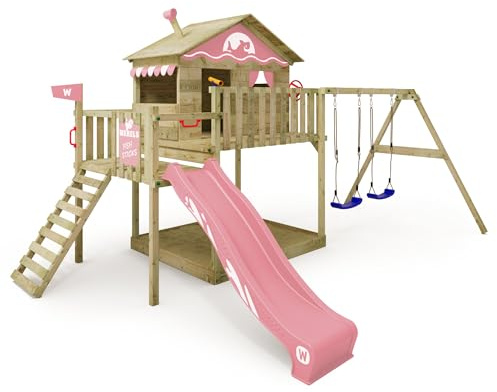 Gioco da giardino WICKEY Smart Coast con altalena e scivolo, struttura da esterno per bambini con sabbiera, scaletta e accessori da gioco (rosa pastello)