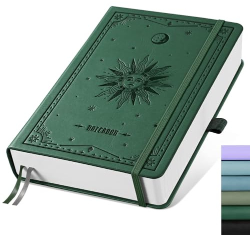 EMSHOI A5 Dotted Notebook Journal, 320 Pages 100gsm Thick Dotted Paper, Hardcover Leather Journal with Pen Holder & Inner Pocket, Dot Grid Notebook for Journaling, 5.75x8.38, Dark Green