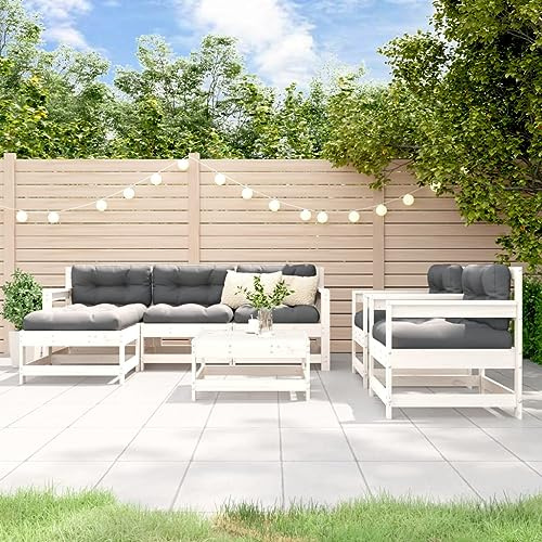QZZCED Balkonmöbel-Set Gartenmöbel-Sets Terrassengarnitur Garten-Loungemöbel 7-TLG. Garten-Lounge-Set mit Kissen Weiß Massivholz für Garten, Terrasse und Balkon