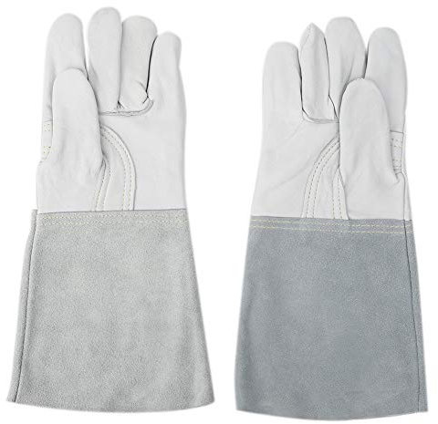 Yuecoom 1 Paar Schweißerhandschuhe, Arbeitsschutzhandschuhe, Langarmhandschuhe zum Schweißen, Reiten, Tragen, hitzebeständiges Schaffell