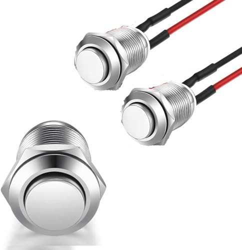 2 interruttori impermeabili da 12 mm, interruttore a pressione, impermeabile, pulsante push-Button Momentary Stainless Steel Button On with Wire per clacson, campanello auto, ecc. Con filo