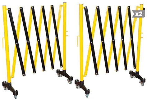 Pack 2 - Barricada Extensible hasta 3m con Ruedas con Freno – Vallas Extensibles de Obra – Barrera Metálica Portátil para Seguridad, Construcción y Control de Espacios (Negro/Amarillo)