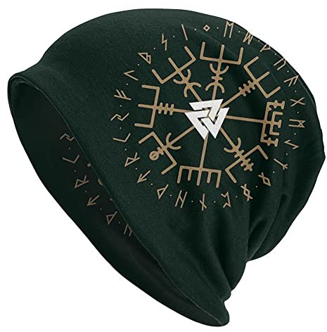 Nordic Vegvisir Printed Stretchable Hat - Herr Dam Skullies Beanies Tunn Bonnet Cap - Autumn Winter Warm Viking Compass Casual Beanies Hat