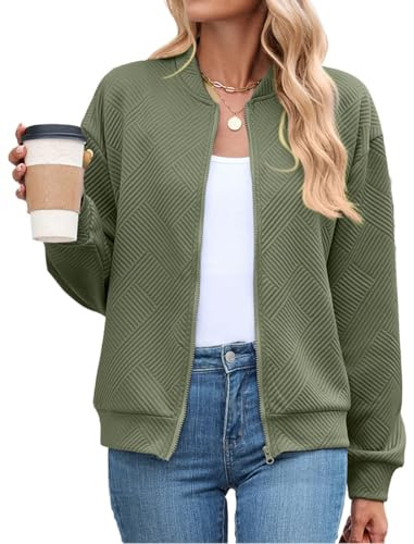 PANOZON Femmes Manches Longues Blouson Jacquard Bombardier Décontracté Zippée Veste de Baseball Légère