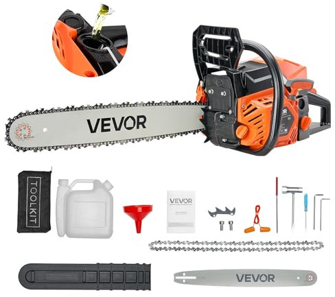VEVOR Motosierra de Gasolina de 508 mm, Motosierra de Gasolina de 58 cc, 2,7 HP con Mango Antideslizante, Doble Depósito de Combustible, Ideal para Cortar Madera, Podar Árboles y Limpiar Terrenos