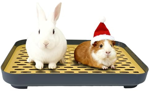 kathson Rabbit Litter Box, Bunny Potty Trainer Tray Guinea Pig Litter Box with Grid, Small Animal Toilet for Bunny Guinea Pigs Ferret Cats Chinchilla (Yellow)