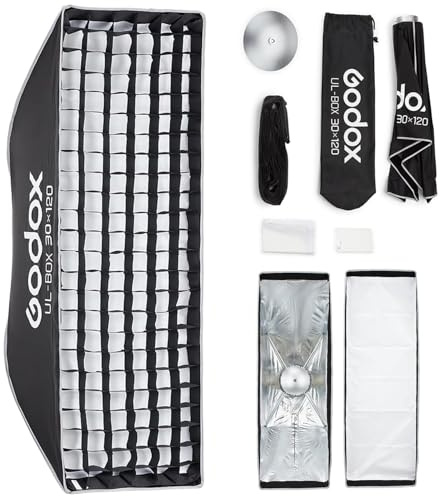 Godox 30x120cm Strip Softbox Quick Release, UL 11.8x47 Honeycomb Grid Soft Box Bowens Mount with Diffusers/Diffuser Plate for Portrait Photgraphy Studio Monolight Video Lighting, Streaming