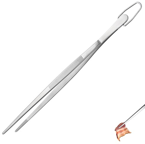 U-Taste Pinza de Cocina 30 cm – Acero Inoxidable 18/8 Alimentario, Soldadura Sin Juntas Robusta y Fuerza de Sujeción Mejorada – Para Hornear, Servir, Decorar y Emplatar (Punta Afilada, Plateado)