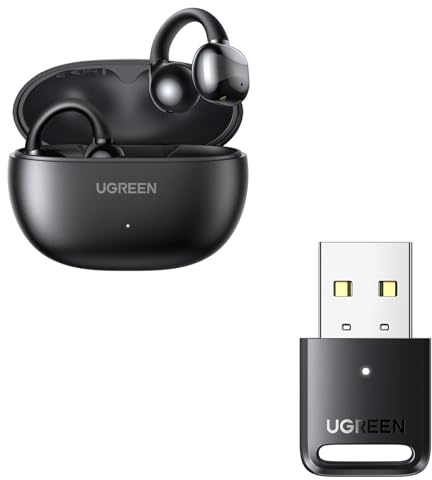 UGREEN USB Bluetooth 5.3 Adaptador para PC y HiTune S3 Auriculares Inalámbricos Bluetooth 5.4, Audifonos Deportivos Abiertos con Clip y Cancelación de Ruido ENC